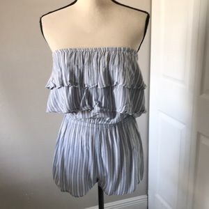 BILLABONG Women Blue Stripes Raffle Strapless Romper | S